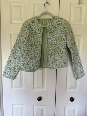 NWOT Crown & Ivy Reversible Quilted Floral & Pinstripe Blue & Green Jacket